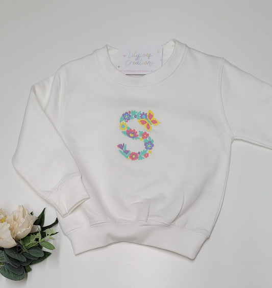 Personalised Kids Floral Initial Sweatshirt
