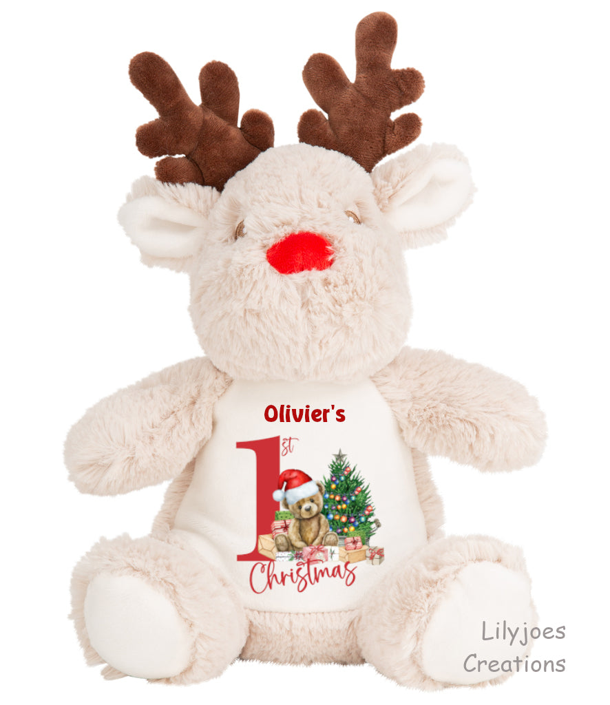 Personalised Christmas Reindeer First Christmas Bear Tree