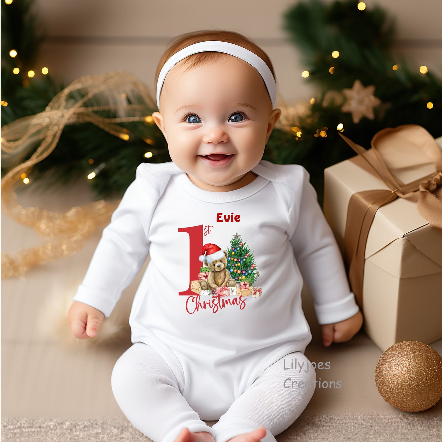 Christmas Baby Romper Sleepsuit First Chrismas Bear Tree