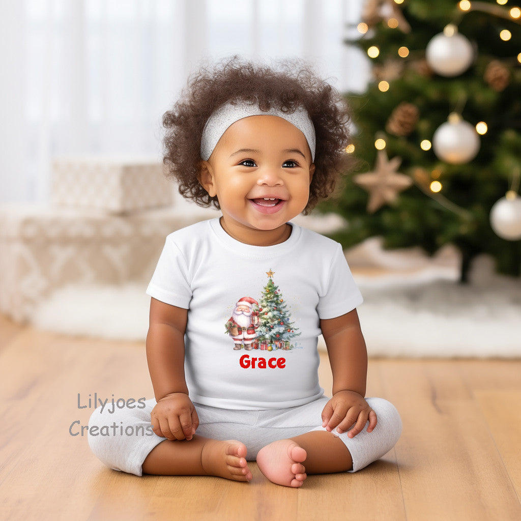White Baby Vest Santa Tree