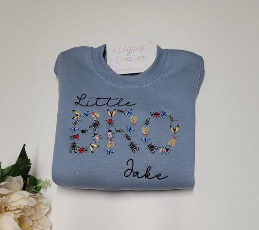 Personalised Kids Little Bro Bug Font Sweatshirt