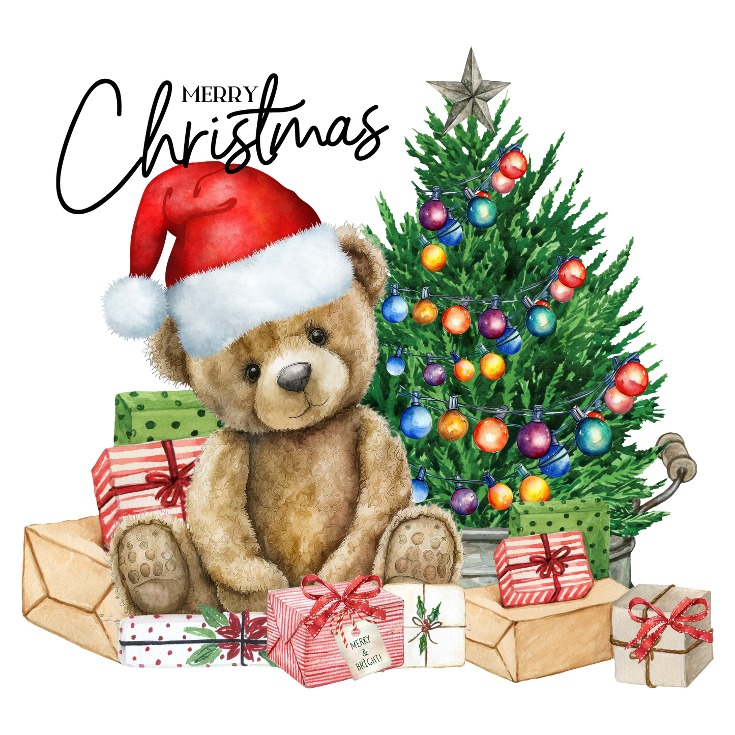 White Baby Vest Merry Christmas Bear Tree