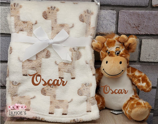 Personalised giraffe teddy and blanket gift