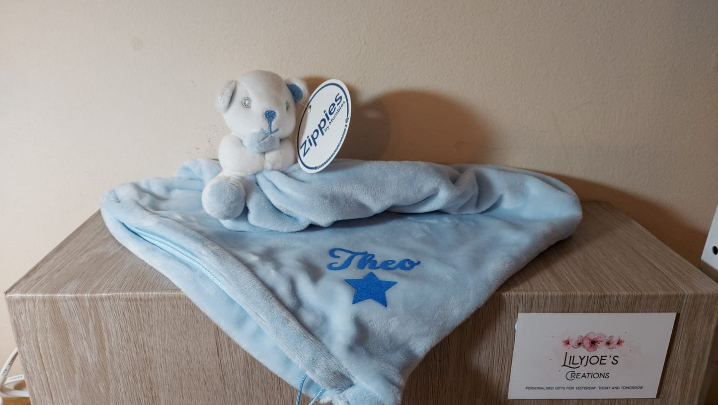 Personalised baby rattle comforter