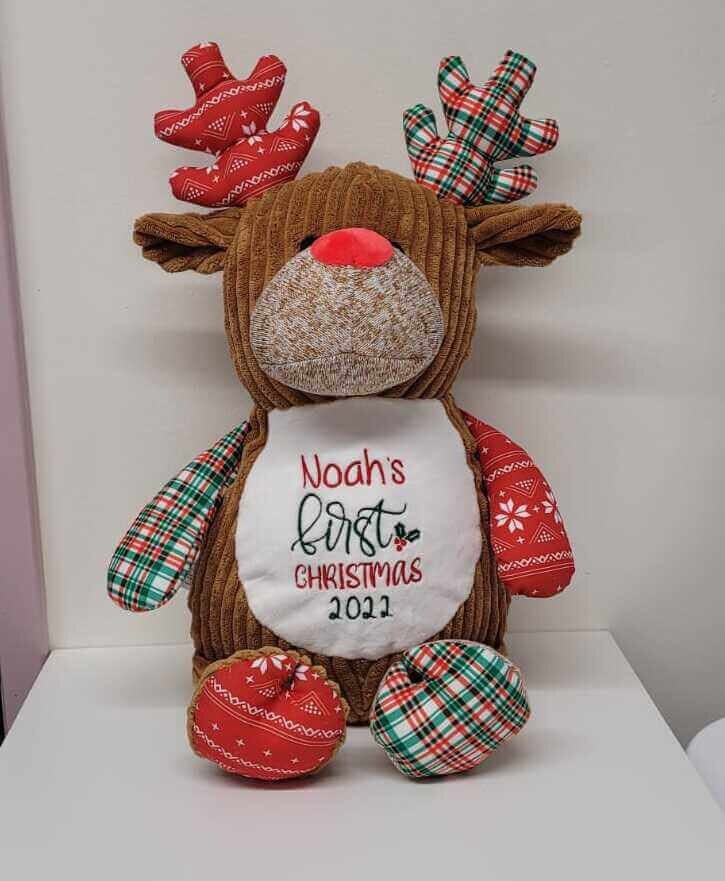 Personalised Embroidered Christmas Reindeer Teddy