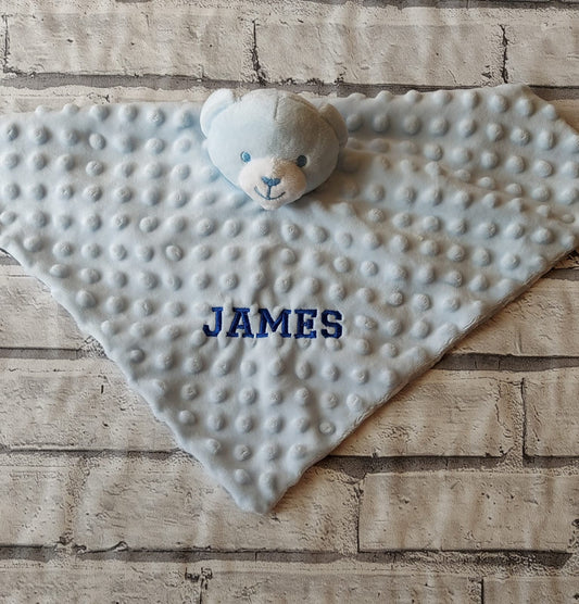 Personalised Blue Dimpled Baby Comforter