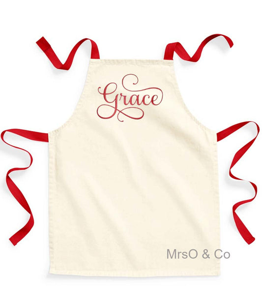 Personalised Kids Apron With Red Ties and Neck