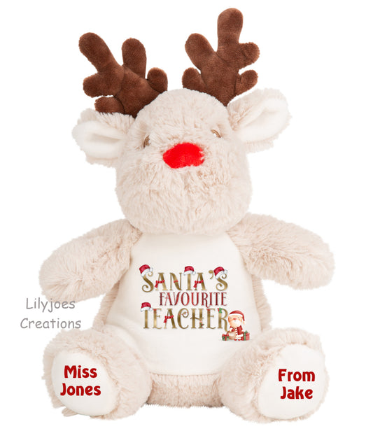 Personalised Christmas Reindeer Santas Favourite Teacher Gift