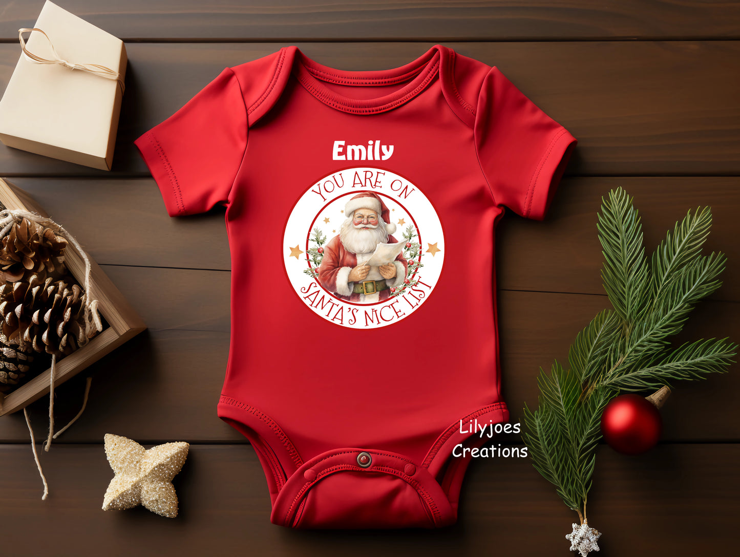 Red Baby Vest Santa Nice List