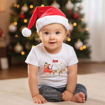 White Baby Vest Santa Sleigh