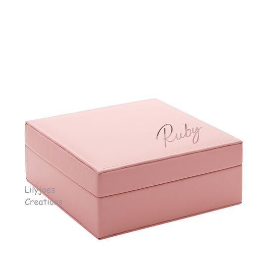 Personalised Pink Jewellery Box Square