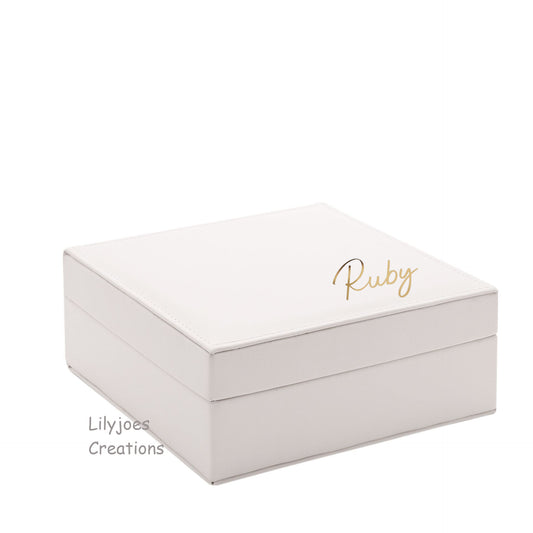 Personalised White Jewellery Box Square