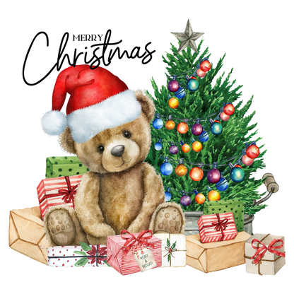 White Baby Vest Merry Christmas Bear Tree