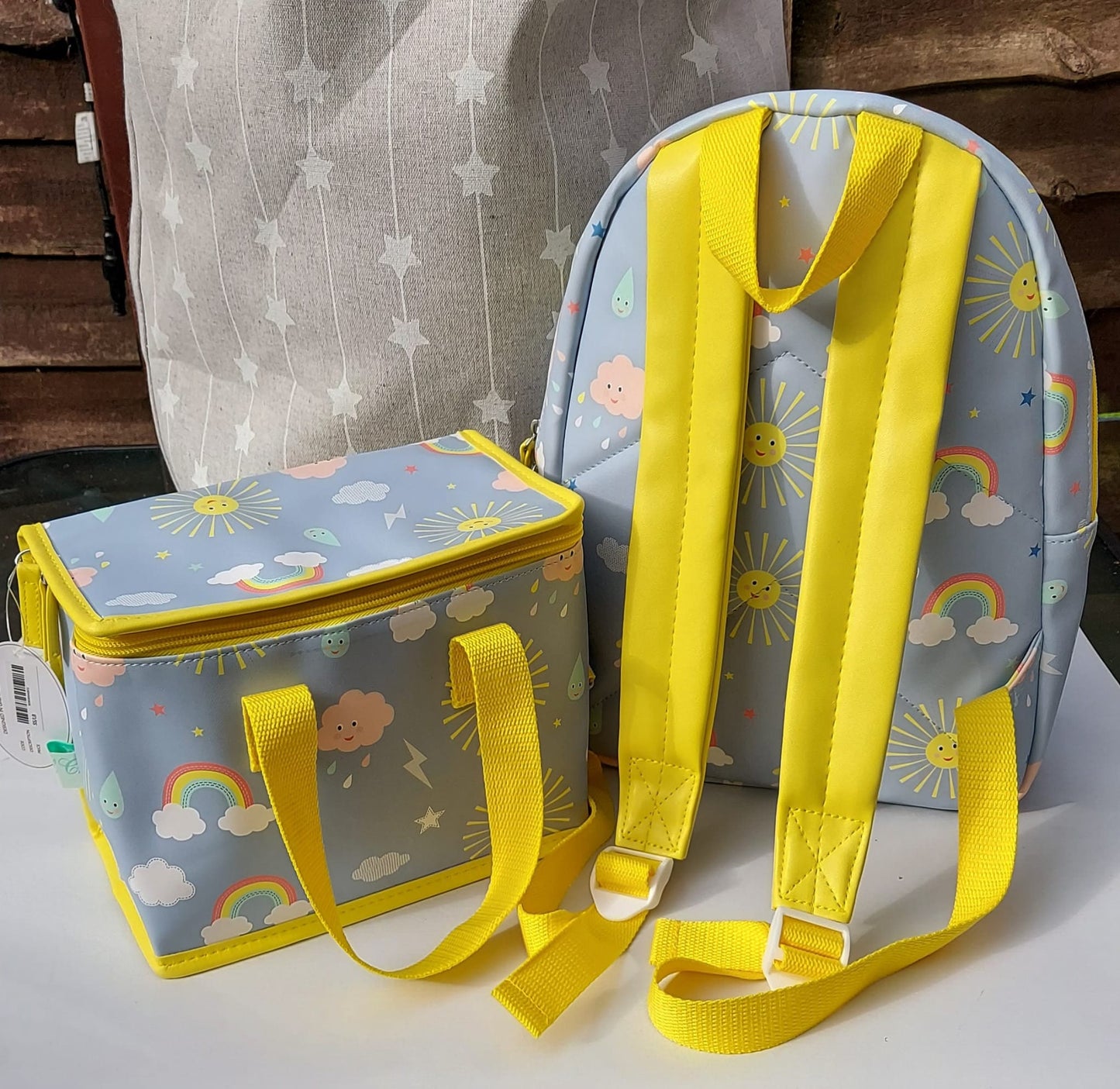 Personalised Sunshine Rainbow Backpack Lunch Bag Set