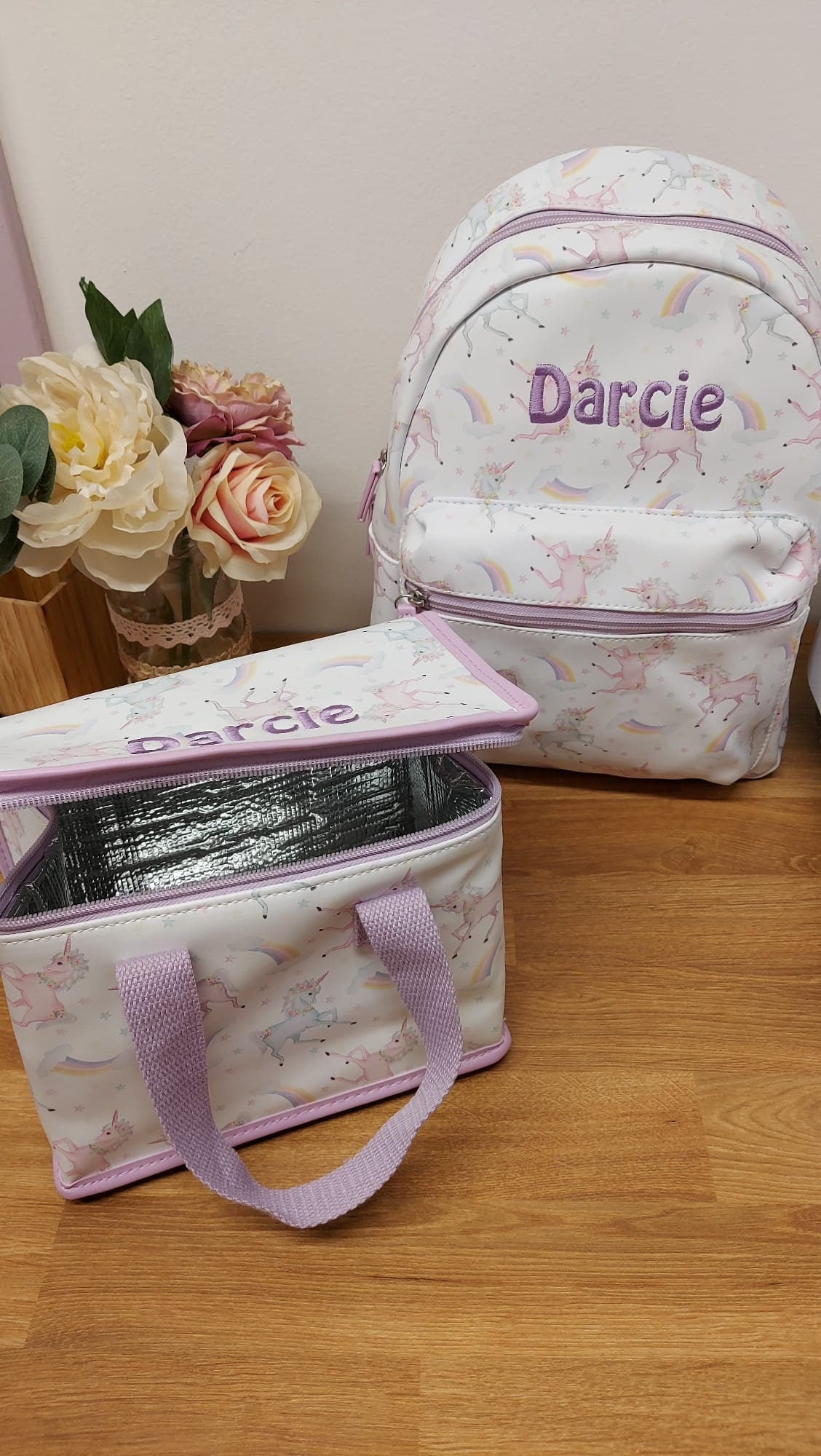 Personalised Unicorn Backpack Lunch Bag Set