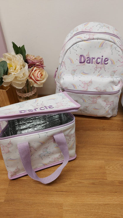 Personalised Unicorn Backpack Lunch Bag Set