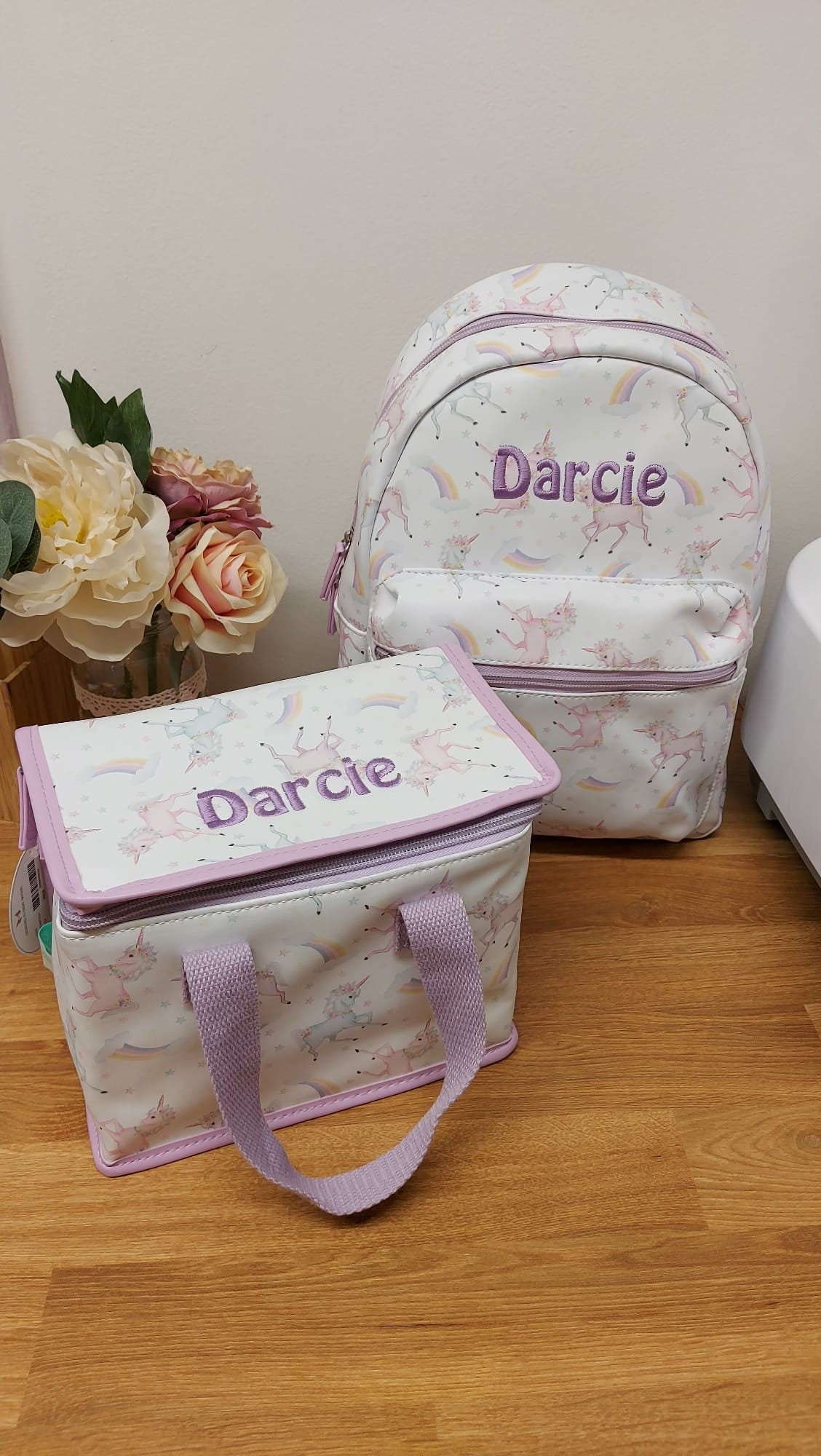 Personalised Unicorn Backpack Lunch Bag Set