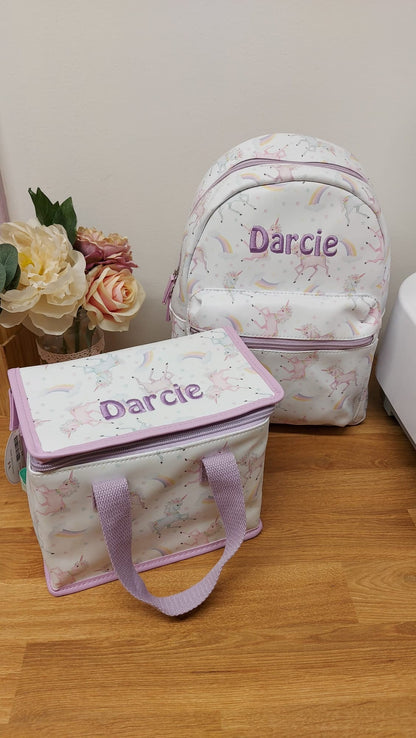 Personalised Unicorn Backpack Lunch Bag Set