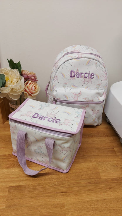 Personalised Unicorn Backpack Lunch Bag Set