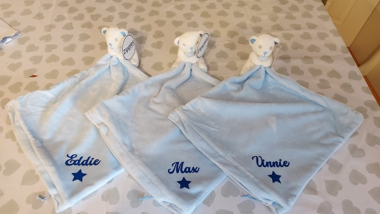 Personalised baby rattle comforter
