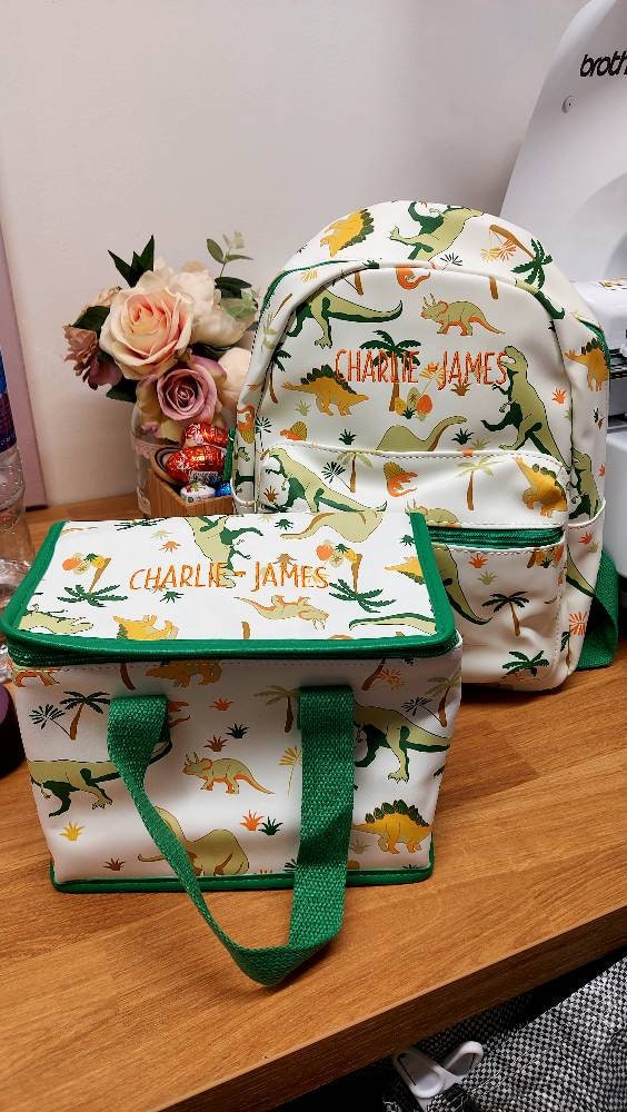 Personalised Dinosaur Backpack Lunch Bag Set