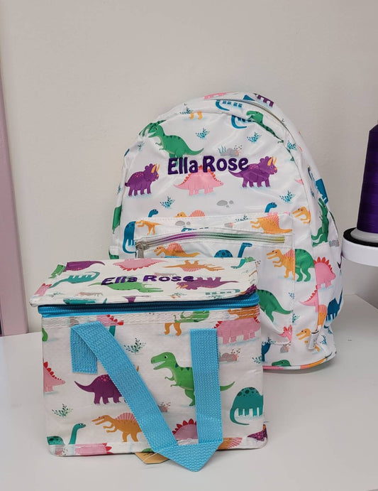 Personalised Dinosaur Backpack and Lunch Bag Set