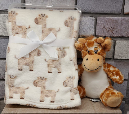 Personalised giraffe teddy and blanket gift